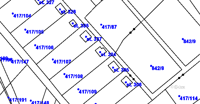Parcela st. 304 v KÚ Drnholec nad Lubinou, Katastrální mapa
