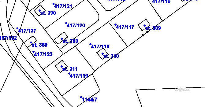 Parcela st. 310 v KÚ Drnholec nad Lubinou, Katastrální mapa