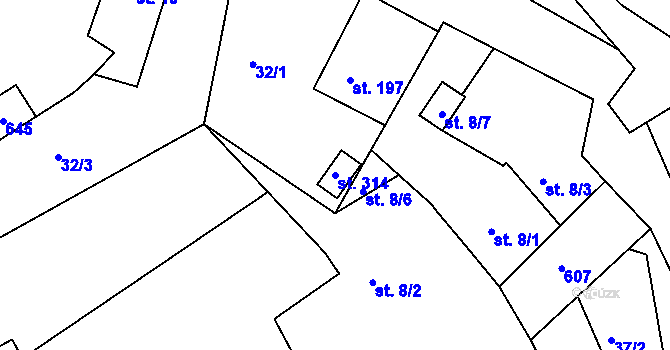 Parcela st. 314 v KÚ Drnholec nad Lubinou, Katastrální mapa