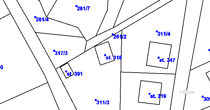 Parcela st. 318 v KÚ Drnholec nad Lubinou, Katastrální mapa