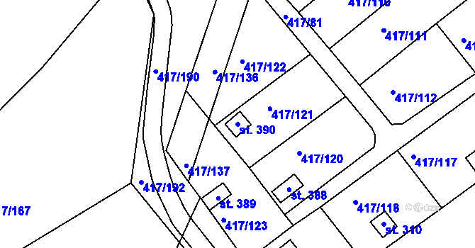 Parcela st. 390 v KÚ Drnholec nad Lubinou, Katastrální mapa