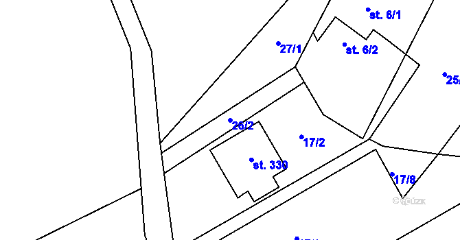 Parcela st. 26/2 v KÚ Drnholec nad Lubinou, Katastrální mapa