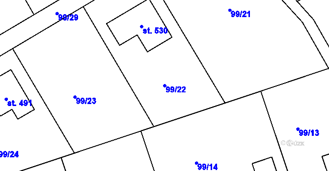 Parcela st. 99/22 v KÚ Drnholec nad Lubinou, Katastrální mapa
