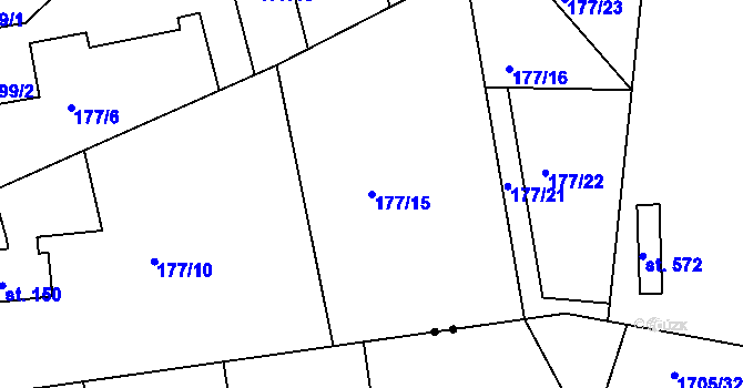 Parcela st. 177/15 v KÚ Drnholec nad Lubinou, Katastrální mapa