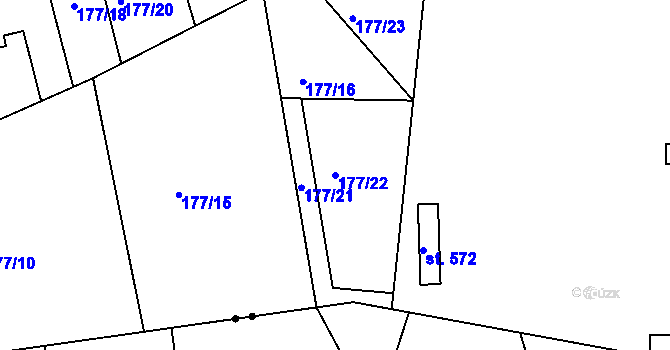 Parcela st. 177/22 v KÚ Drnholec nad Lubinou, Katastrální mapa