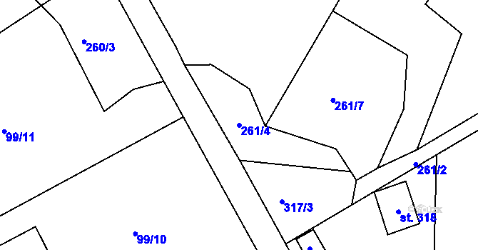 Parcela st. 261/4 v KÚ Drnholec nad Lubinou, Katastrální mapa