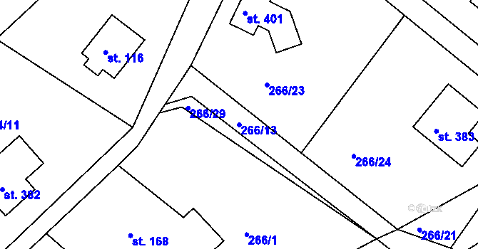 Parcela st. 266/13 v KÚ Drnholec nad Lubinou, Katastrální mapa