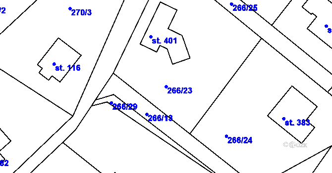 Parcela st. 266/23 v KÚ Drnholec nad Lubinou, Katastrální mapa