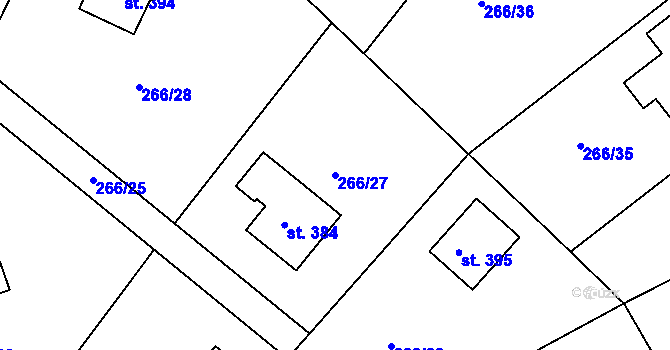 Parcela st. 266/27 v KÚ Drnholec nad Lubinou, Katastrální mapa