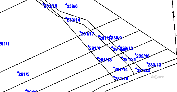 Parcela st. 281/4 v KÚ Drnholec nad Lubinou, Katastrální mapa