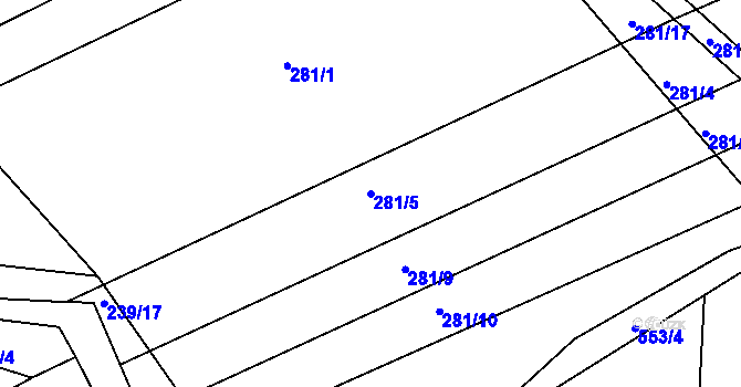 Parcela st. 281/5 v KÚ Drnholec nad Lubinou, Katastrální mapa