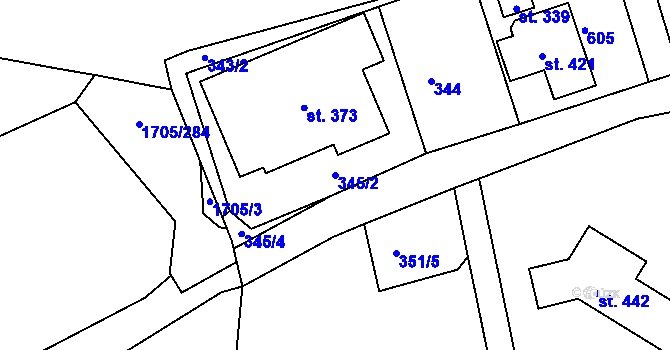 Parcela st. 345/2 v KÚ Drnholec nad Lubinou, Katastrální mapa
