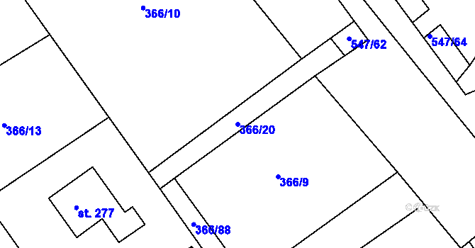 Parcela st. 366/20 v KÚ Drnholec nad Lubinou, Katastrální mapa