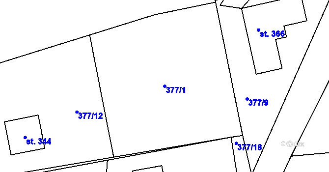 Parcela st. 377/1 v KÚ Drnholec nad Lubinou, Katastrální mapa