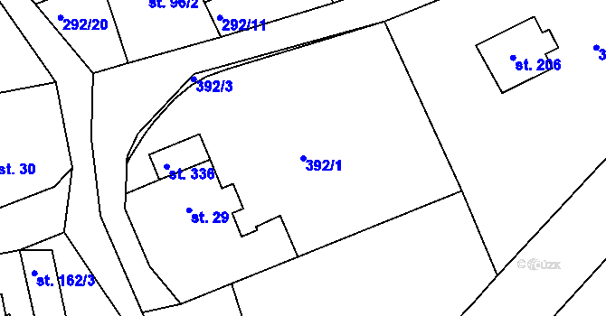 Parcela st. 392/1 v KÚ Drnholec nad Lubinou, Katastrální mapa