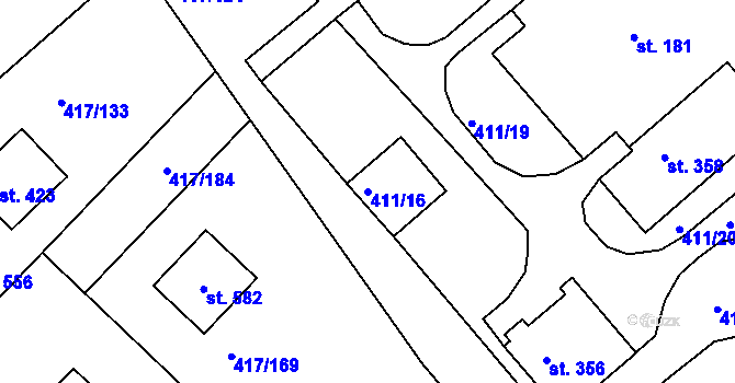 Parcela st. 411/16 v KÚ Drnholec nad Lubinou, Katastrální mapa