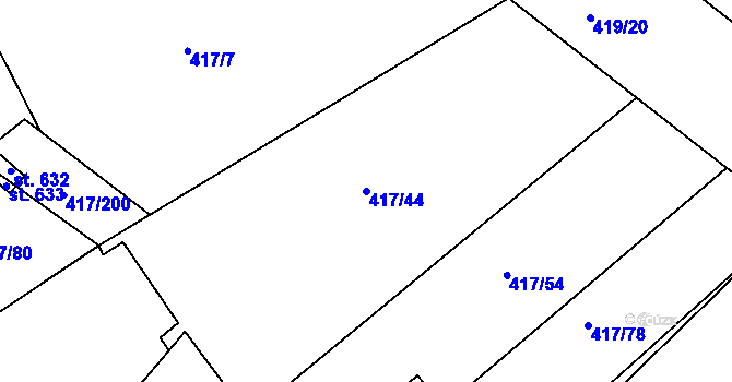 Parcela st. 417/44 v KÚ Drnholec nad Lubinou, Katastrální mapa
