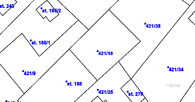 Parcela st. 421/18 v KÚ Drnholec nad Lubinou, Katastrální mapa