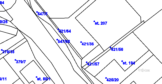 Parcela st. 421/36 v KÚ Drnholec nad Lubinou, Katastrální mapa