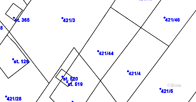 Parcela st. 421/44 v KÚ Drnholec nad Lubinou, Katastrální mapa