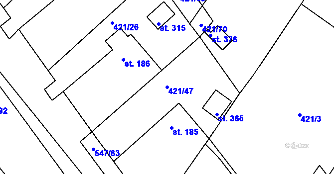 Parcela st. 421/47 v KÚ Drnholec nad Lubinou, Katastrální mapa