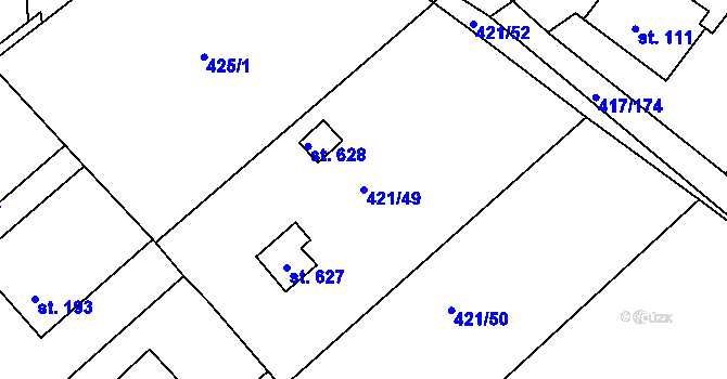 Parcela st. 421/49 v KÚ Drnholec nad Lubinou, Katastrální mapa