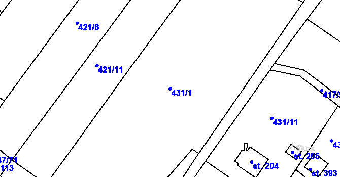 Parcela st. 431/1 v KÚ Drnholec nad Lubinou, Katastrální mapa