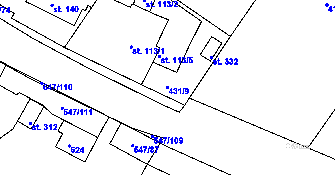 Parcela st. 431/9 v KÚ Drnholec nad Lubinou, Katastrální mapa
