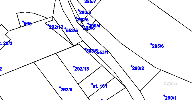 Parcela st. 553/1 v KÚ Drnholec nad Lubinou, Katastrální mapa