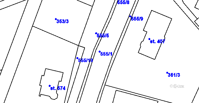 Parcela st. 555/1 v KÚ Drnholec nad Lubinou, Katastrální mapa