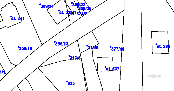 Parcela st. 313/6 v KÚ Drnholec nad Lubinou, Katastrální mapa