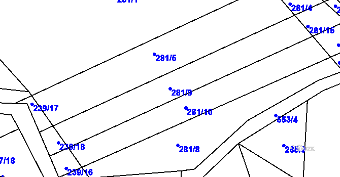 Parcela st. 281/9 v KÚ Drnholec nad Lubinou, Katastrální mapa