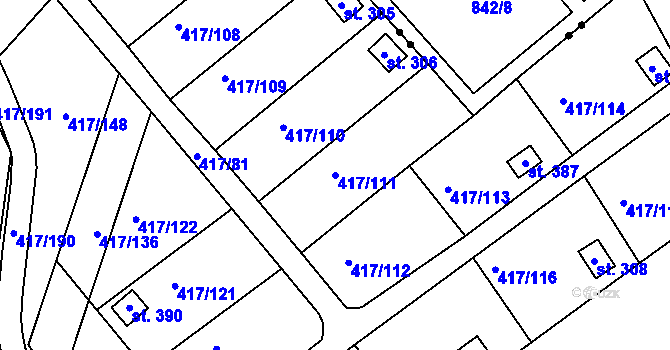 Parcela st. 417/111 v KÚ Drnholec nad Lubinou, Katastrální mapa