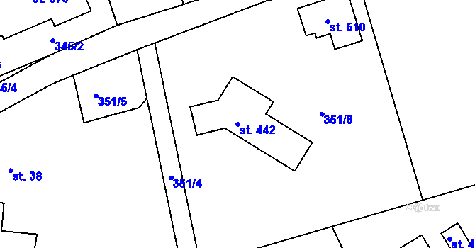 Parcela st. 442 v KÚ Drnholec nad Lubinou, Katastrální mapa