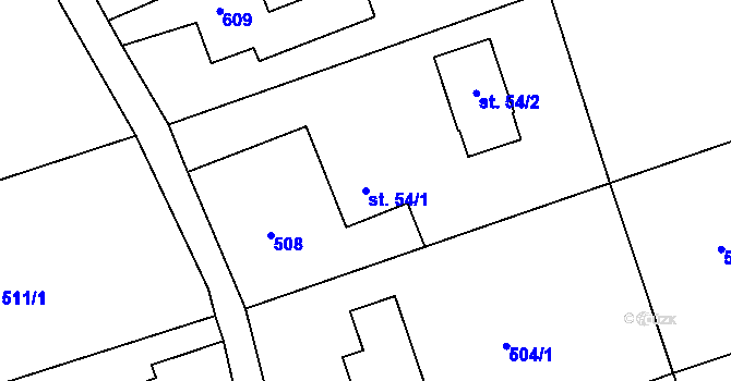 Parcela st. 54/1 v KÚ Drnholec nad Lubinou, Katastrální mapa