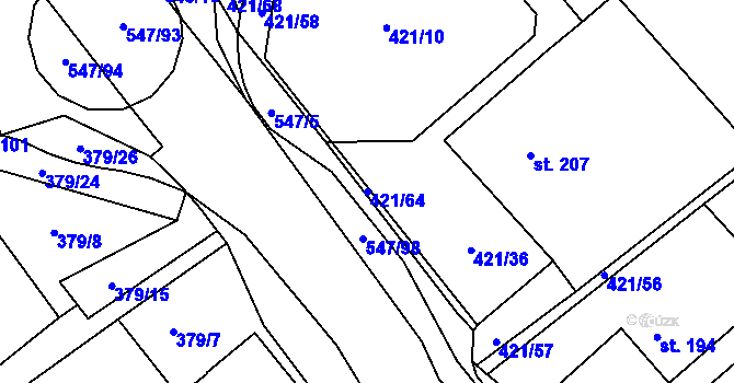 Parcela st. 421/64 v KÚ Drnholec nad Lubinou, Katastrální mapa