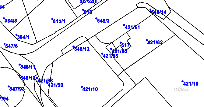 Parcela st. 421/65 v KÚ Drnholec nad Lubinou, Katastrální mapa