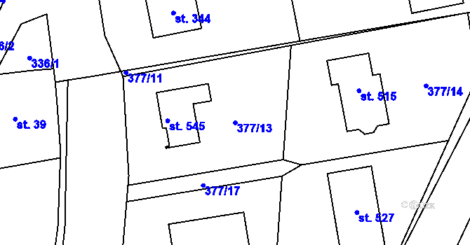Parcela st. 377/13 v KÚ Drnholec nad Lubinou, Katastrální mapa