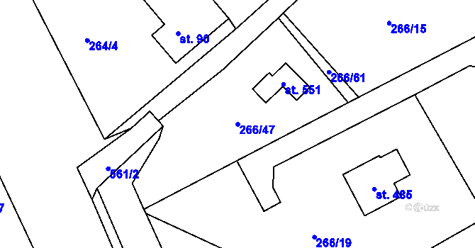 Parcela st. 266/47 v KÚ Drnholec nad Lubinou, Katastrální mapa