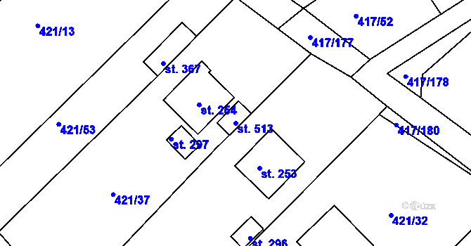 Parcela st. 513 v KÚ Drnholec nad Lubinou, Katastrální mapa