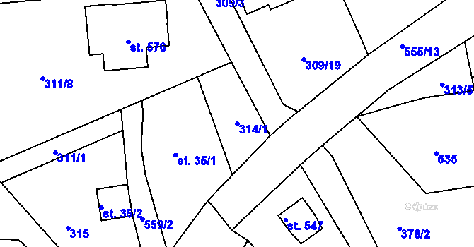 Parcela st. 314/1 v KÚ Drnholec nad Lubinou, Katastrální mapa