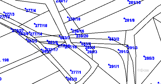Parcela st. 553/3 v KÚ Drnholec nad Lubinou, Katastrální mapa