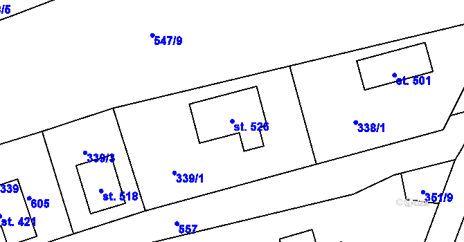 Parcela st. 526 v KÚ Drnholec nad Lubinou, Katastrální mapa