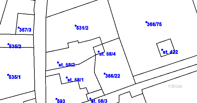 Parcela st. 58/4 v KÚ Drnholec nad Lubinou, Katastrální mapa
