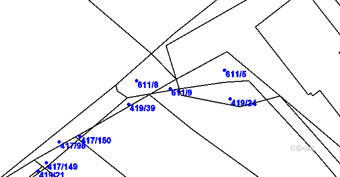 Parcela st. 611/9 v KÚ Drnholec nad Lubinou, Katastrální mapa