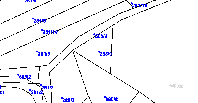 Parcela st. 285/9 v KÚ Drnholec nad Lubinou, Katastrální mapa