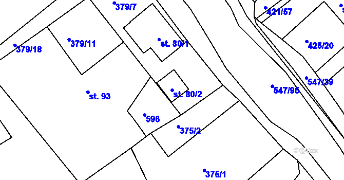 Parcela st. 80/2 v KÚ Drnholec nad Lubinou, Katastrální mapa
