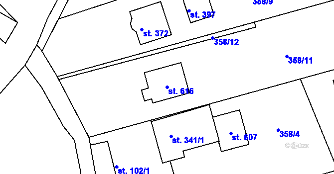 Parcela st. 616 v KÚ Drnholec nad Lubinou, Katastrální mapa