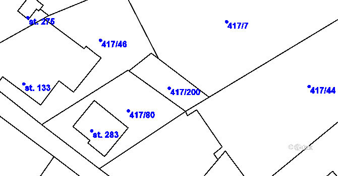 Parcela st. 417/200 v KÚ Drnholec nad Lubinou, Katastrální mapa