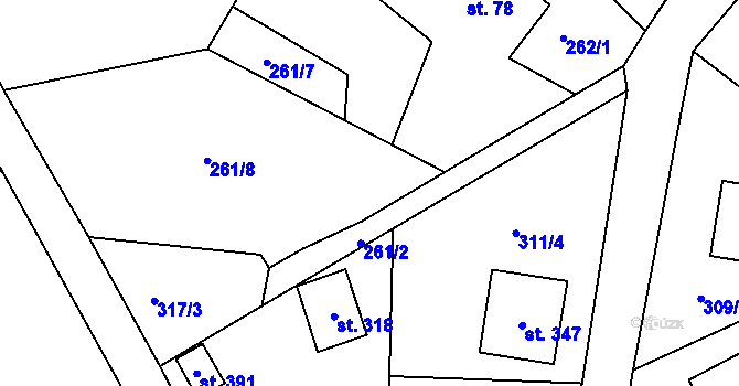 Parcela st. 261/9 v KÚ Drnholec nad Lubinou, Katastrální mapa